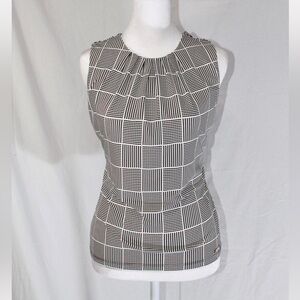 Calvin Klein Black and White Patterned Sleeveless Shell Top